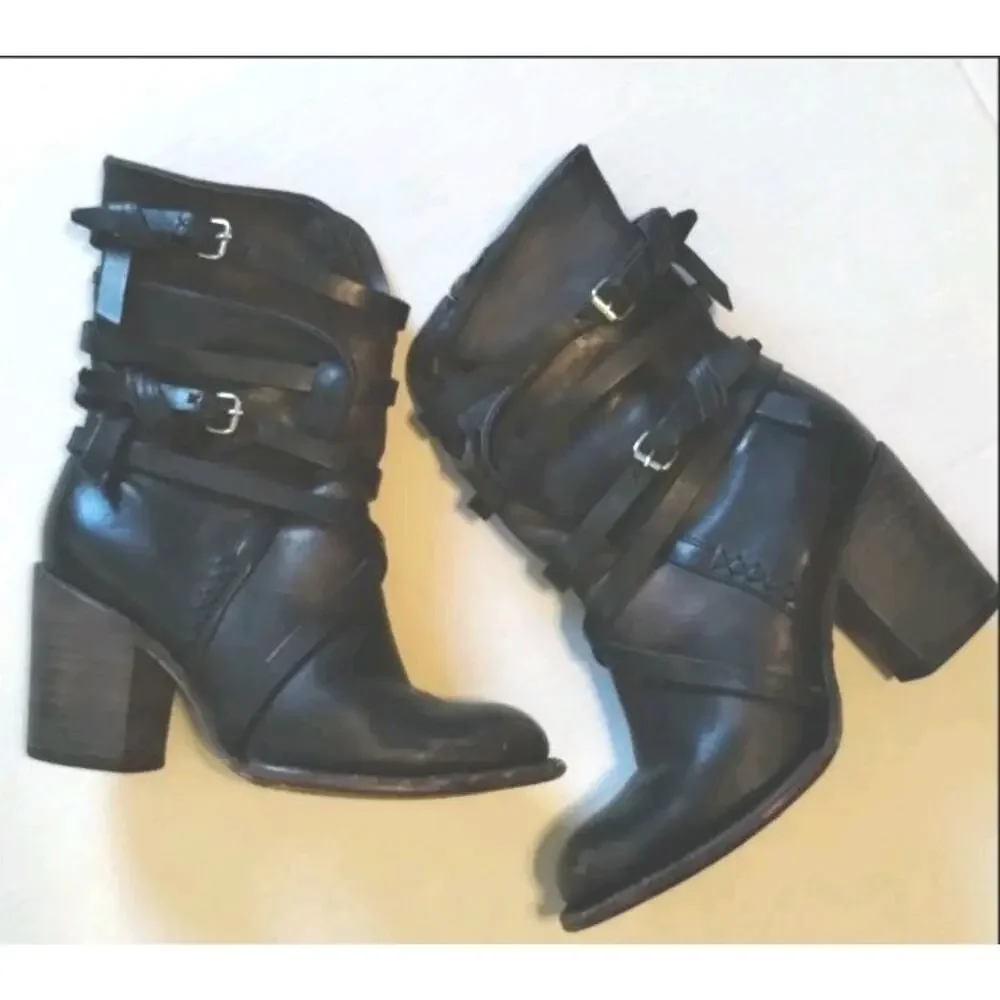 Freebird By Steven Baker Leather Strappy Brown Black Distressed Boots US7